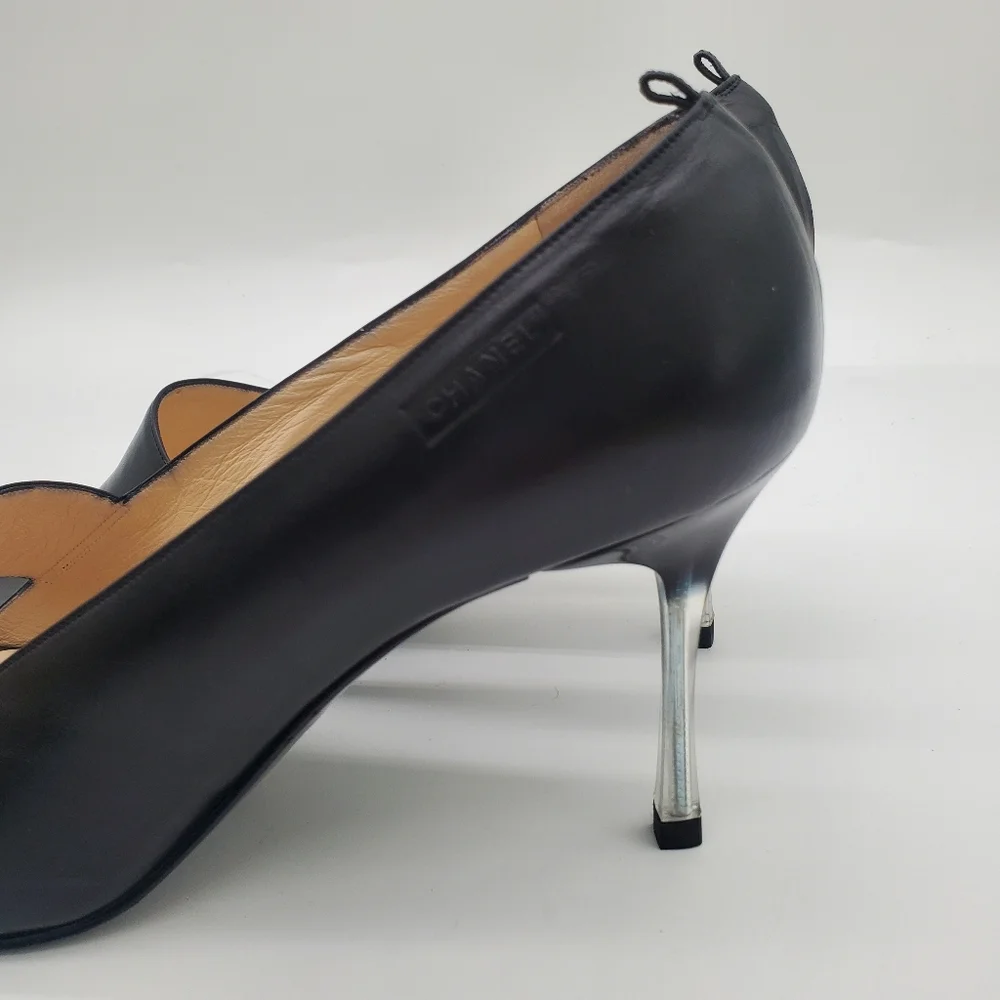 CHANEL Vintage 2000 Black Leather Pump Heels 41 - Picture 7 of 16